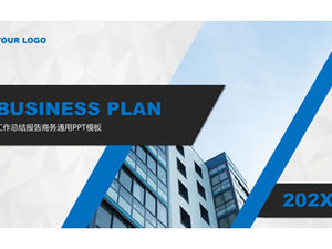 Classic blue geometric style business work summary plan general ppt template