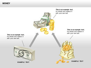 بطاقة مصرفية ، سبائك ذهبية ، حقيبة نقود ، دولار ، عملة ، قالب مخطط PPT متعلق بالإدارة المالية