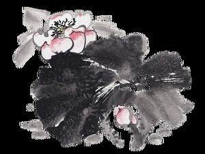 Atramentowy liść lotosu sztuka atramentu kropka w stylu chińskim png materiał (18 zdjęć)