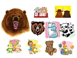 Filhote de urso, leão, tigre, panda, animal fofo, clipart, material, ppt