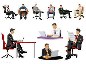Business single female sitting posture color silhouette ppt icon material