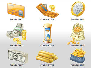 Monedas, lingotes de oro, carteras, descarga de material ppt relacionado con dinero