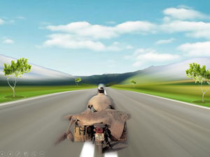 公路骑行摩托车运动场景特效动画ppt模板