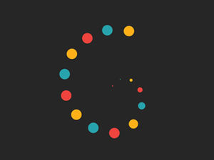 Los puntos de colores desaparecen alrededor del centro del círculo, y la barra de progreso de carga de rotación y transposición aparece como un pequeño efecto especial de animación ppt