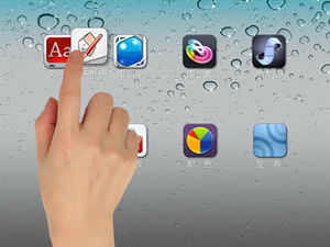 iPad organizuj pulpit dotykowy mobilny efekt ikony animacja ppt szablon efektów specjalnych