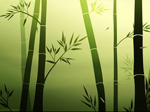 A câmera ampliou lentamente, floresta de bambu e folhas de bambu caindo modelo de ppt de efeito dinâmico