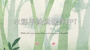Green watercolor hand painted style teaching ppt courseware template