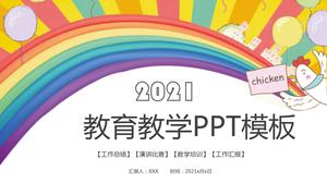 Plantilla ppt de informe de trabajo de enseñanza de arco iris de dibujos animados