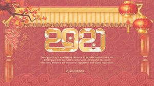 2021 kırmızı Çin tarzı yeni yıl çalışma planı genel ppt şablonu