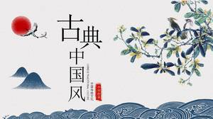 Chinese ink flower and bird ppt template