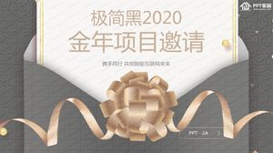 Modelo de ppt de carta convite de projeto dourado preto minimalista 2020