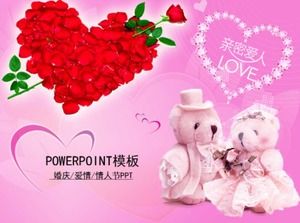 Różowy niedźwiedź romantyczny szablon PPT na Walentynki