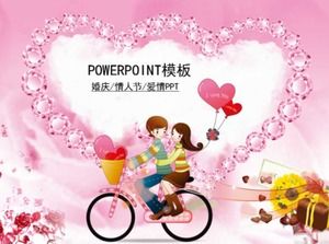 自転車愛好家の漫画の暖かいバレンタインデーの結婚式のPPTテンプレート