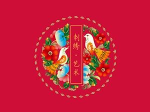 เทมเพลต PPT สำหรับเทศกาลฤดูใบไม้ผลิสไตล์จีนสีแดงกุหลาบ