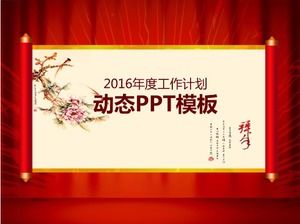 Świąteczny czerwony szablon podsumowujący rok w stylu chińskim PPT