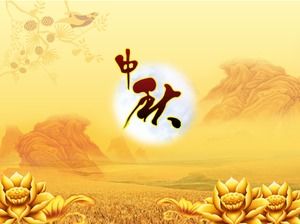 Modello PPT di Mid-Autumn Festival in stile cinese classico giallo dorato