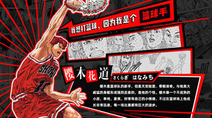 Template ppt tema "Slam Dunk" gaya anime berwarna kontras