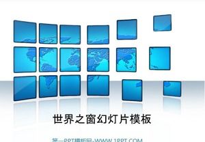 Fenêtre du modèle PPT du monde avec fond de carte du monde bleu