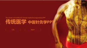 Templat ppt laporan ringkasan kerja akupunktur obat tradisional Cina merah dan putih atmosfer sederhana