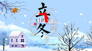 Lidong PPT template with cartoon winter snow scene background