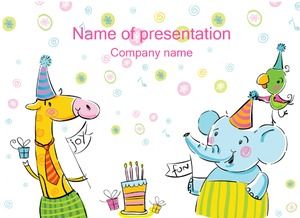 절묘한 귀여운 만화 동물 어린이 생일 파티 PPT 템플릿