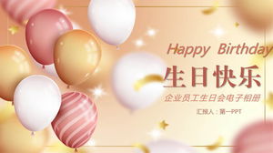 Template PPT pesta ulang tahun karyawan perusahaan dengan latar belakang balon yang indah