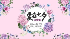 Fondo de acuarela hortensia amor en plantilla PPT de Tanabata