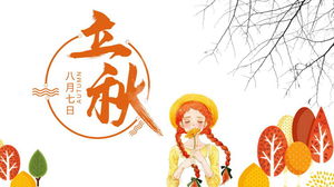 Pohon musim gugur kartun dan latar belakang gadis template PPT tema Liqiu