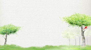 綠色清新水彩樹木PPT背景圖片