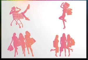 Pink fashion e-commerce shopping people silhouette PPT material