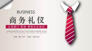 Business etiquette training PPT template with exquisite tie background