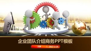 Plantilla PPT empresarial de introducción de equipo corporativo de engranajes de personas pequeñas 3D