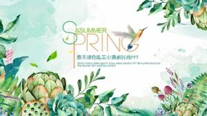 Spring green beautiful small fresh fashion ppt template