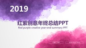 Plantilla ppt de resumen de fin de año creativo de acuarela roja y púrpura