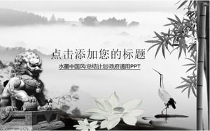 PPT-Vorlage für zusammenfassenden Plan im chinesischen Stil mit Tinte