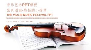 Music art PPT template - purple pattern - melodious violin