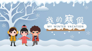 My winter vacation life PPT template with cartoon snow scene and children's background