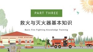 Foco dos desenhos animados no modelo de ppt de propaganda de conhecimento de segurança contra incêndio