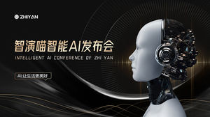 Șablon ppt de conferință de produs AI inteligent cu tehnologie simplă de aur negru
