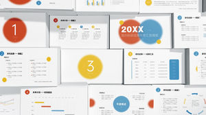 Red, yellow and blue simple geometric wind scientific research results year-end report ppt template