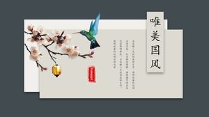 Bunga kartu dan burung template PPT gaya Cina yang indah