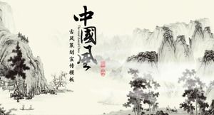 Modelo de ppt de relatório de trabalho de planejamento de publicidade de tinta e lavagem de paisagem de estilo chinês