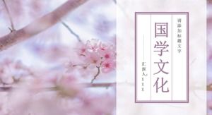Bunga sakura yang indah dan hangat dihiasi dengan template PPT courseware propaganda budaya Cina