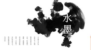 Suasana sederhana dan elegan hiasan noda tinta template PPT umum gaya Cina