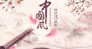 Chinese style design peach scroll pink ppt template