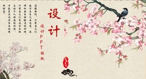 Bunga klasik gaya Cina dan burung template ppt budaya moral tradisional