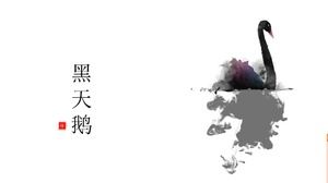 Modello ppt del cigno nero semplice dell'inchiostro di stile cinese