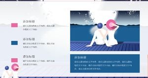 Modello PPT di pianificazione di eventi del festival di Qixi con abbellimento di sfondo dell'illustrazione del bellissimo fumetto romantico