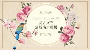 European-style literature and art retro flowers and birds PPT template