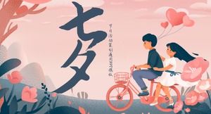 Warme romantische rosa Cartoon-Comic-Stil Hintergrund Qixi Festival PPT-Vorlage